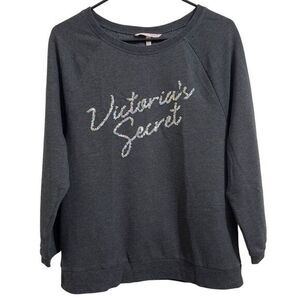 VICTORIA’S SECRET IRIDESCENT SEQUIN LOGO CHARCOAL GRAY 3/4 SLEEVE‎ SWEATER XS